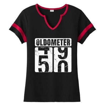 Oldometer 50 Vintage Funny 50th Birthday Gift Idea Ladies Halftime Notch Neck Tee