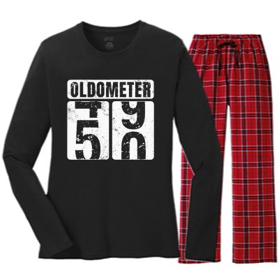 Oldometer 50 Vintage Funny 50th Birthday Gift Idea Women's Long Sleeve Flannel Pajama Set 