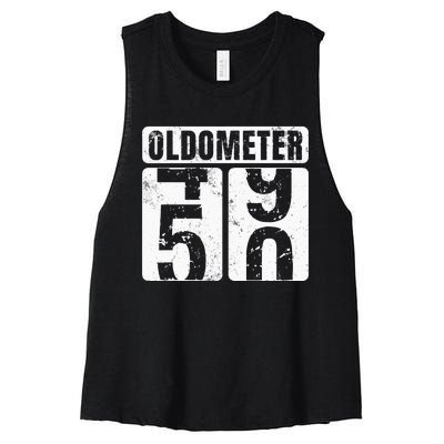 Oldometer 50 Vintage Funny 50th Birthday Gift Idea Women's Racerback Cropped Tank