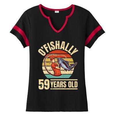 OFishally 59 Years Old Angler 59th Birthday Ladies Halftime Notch Neck Tee