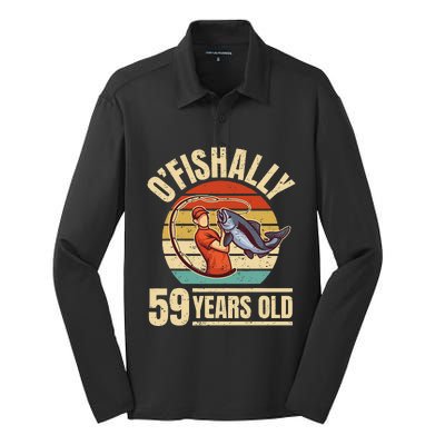 OFishally 59 Years Old Angler 59th Birthday Silk Touch Performance Long Sleeve Polo