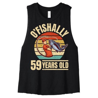 OFishally 59 Years Old Angler 59th Birthday Women's Racerback Cropped Tank