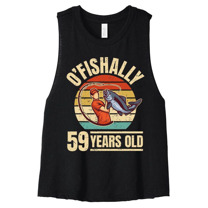 OFishally 59 Years Old Angler 59th Birthday Women's Racerback Cropped Tank