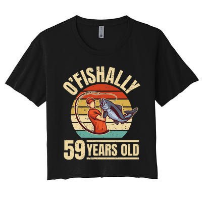 OFishally 59 Years Old Angler 59th Birthday Women's Crop Top Tee