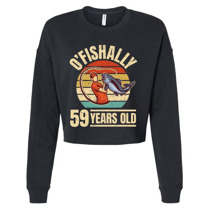 OFishally 59 Years Old Angler 59th Birthday Cropped Pullover Crew