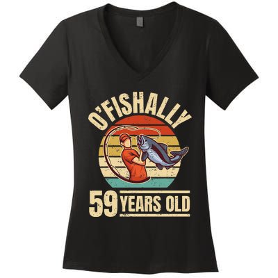 OFishally 59 Years Old Angler 59th Birthday Women's V-Neck T-Shirt