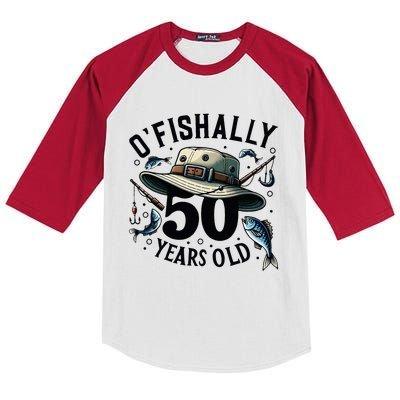 Ofishally 50 Years Old 50th Birthday Fisherman Fishing Lover Kids Colorblock Raglan Jersey