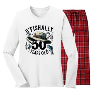 Ofishally 50 Years Old 50th Birthday Fisherman Fishing Lover Women's Long Sleeve Flannel Pajama Set 