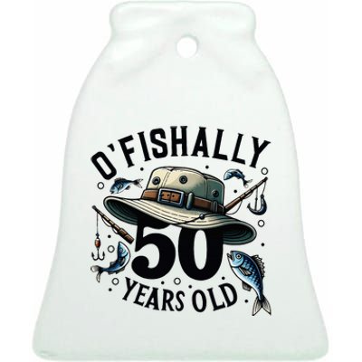 Ofishally 50 Years Old 50th Birthday Fisherman Fishing Lover Ceramic Bell Ornament