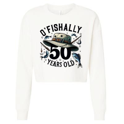 Ofishally 50 Years Old 50th Birthday Fisherman Fishing Lover Cropped Pullover Crew