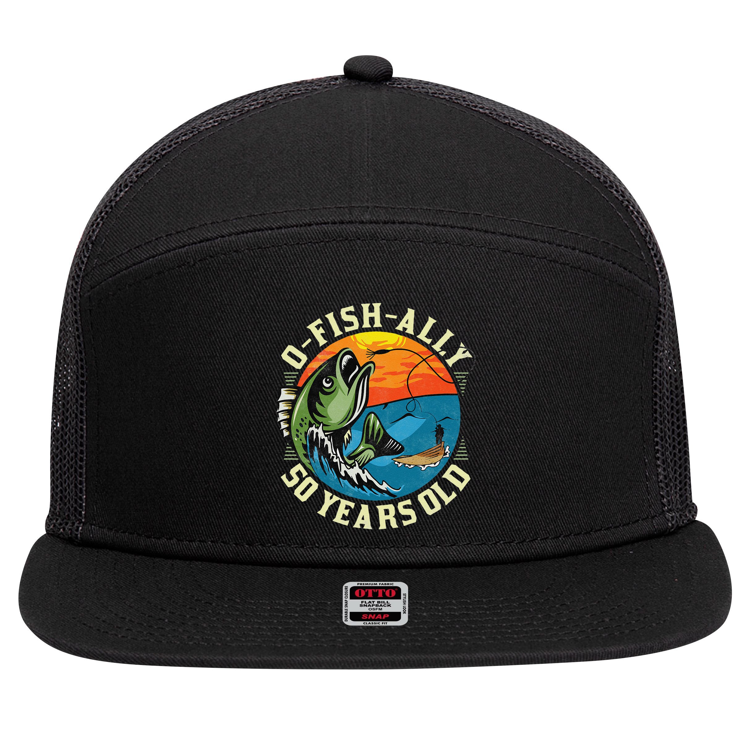 OFishAlly 50 Years Old 50th Birthday Fishing 7 Panel Mesh Trucker Snapback Hat