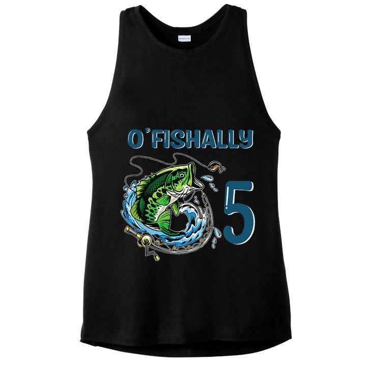 OFishally 5 Years Old Fisherman 5th Birthday Fishing Ladies PosiCharge Tri-Blend Wicking Tank