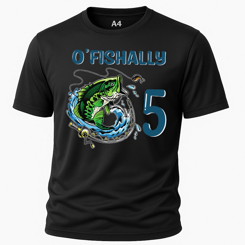 OFishally 5 Years Old Fisherman 5th Birthday Fishing Cooling Performance Crew T-Shirt