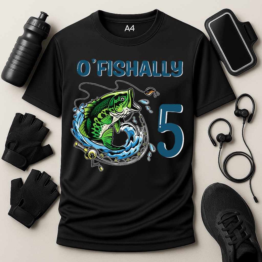 OFishally 5 Years Old Fisherman 5th Birthday Fishing Cooling Performance Crew T-Shirt