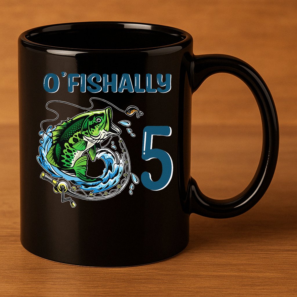 OFishally 5 Years Old Fisherman 5th Birthday Fishing 11oz C Handle Ceramic Mug