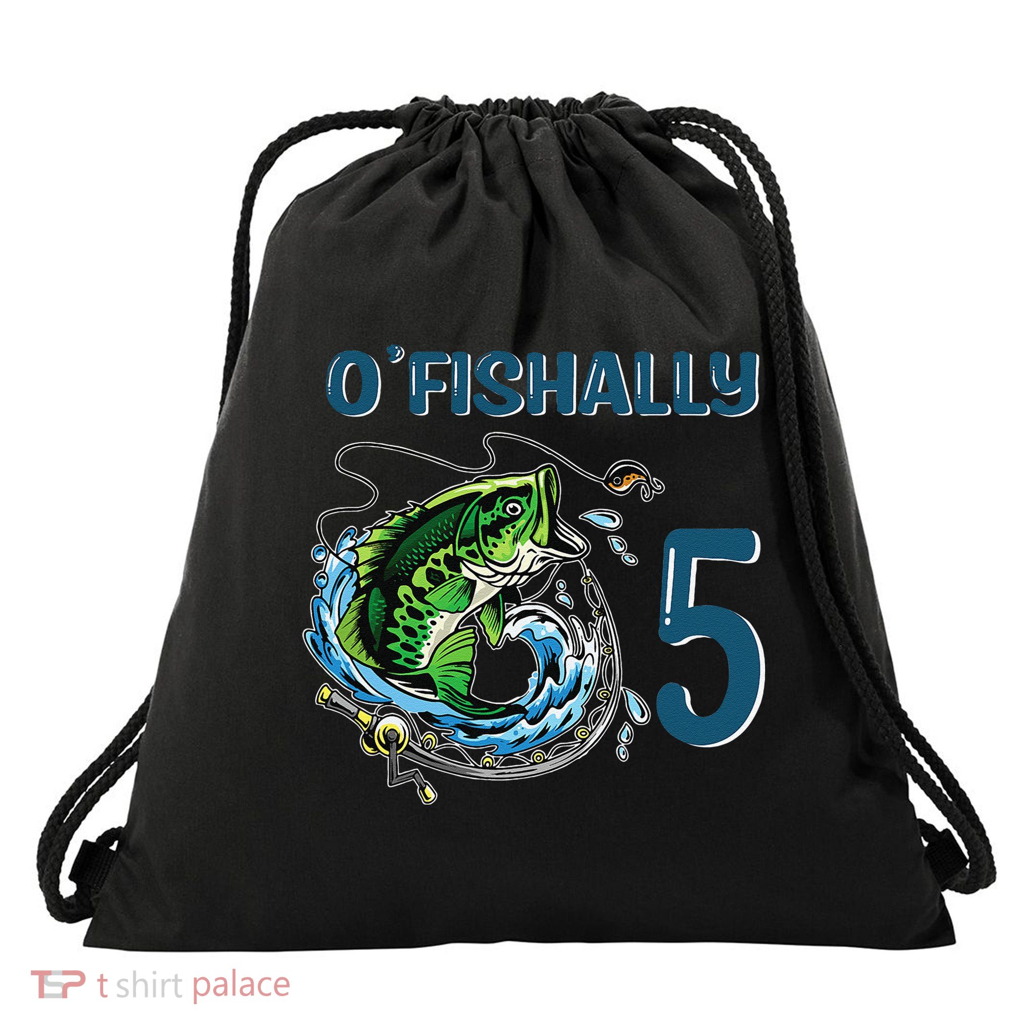 OFishally 5 Years Old Fisherman 5th Birthday Fishing Drawstring Bag