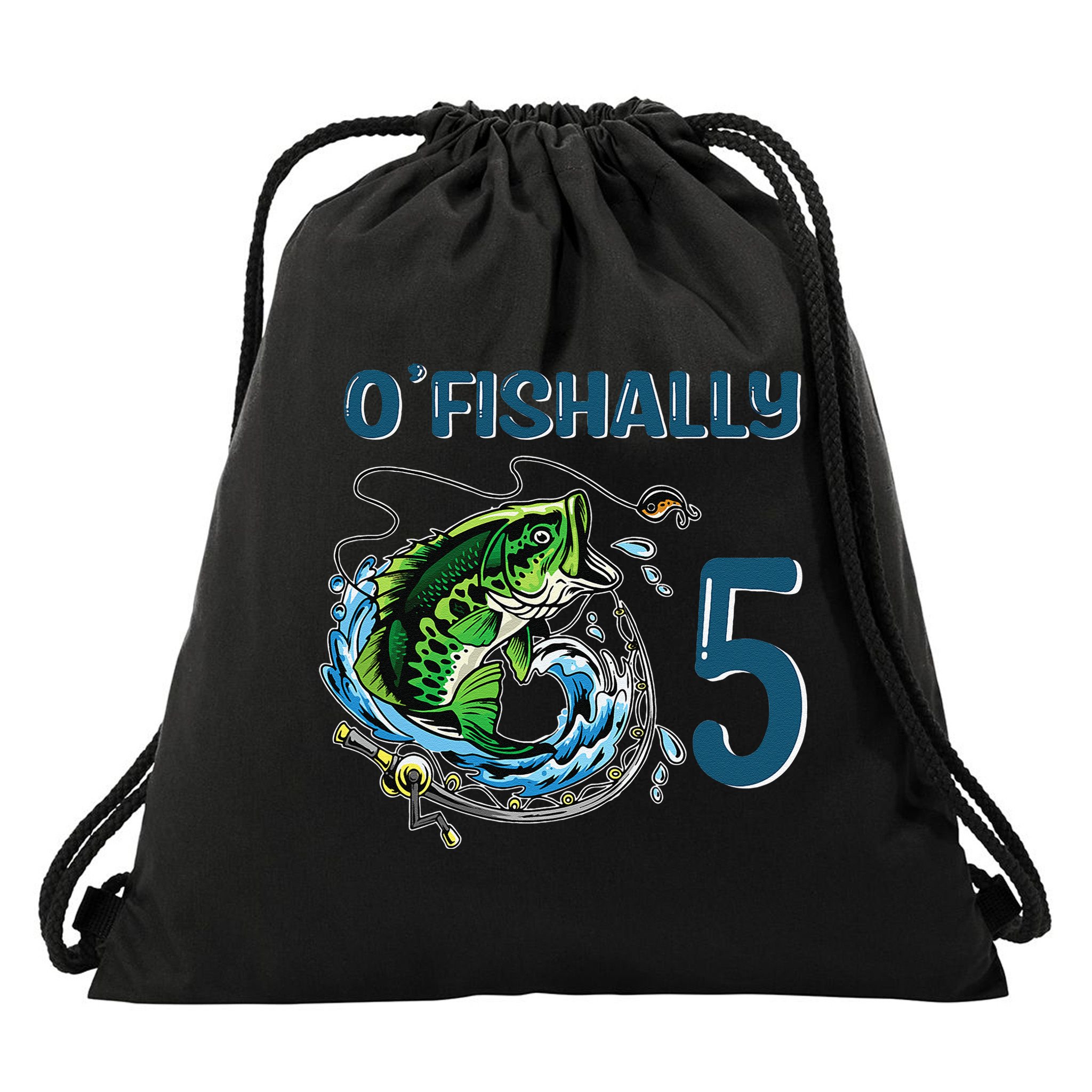 OFishally 5 Years Old Fisherman 5th Birthday Fishing Drawstring Bag
