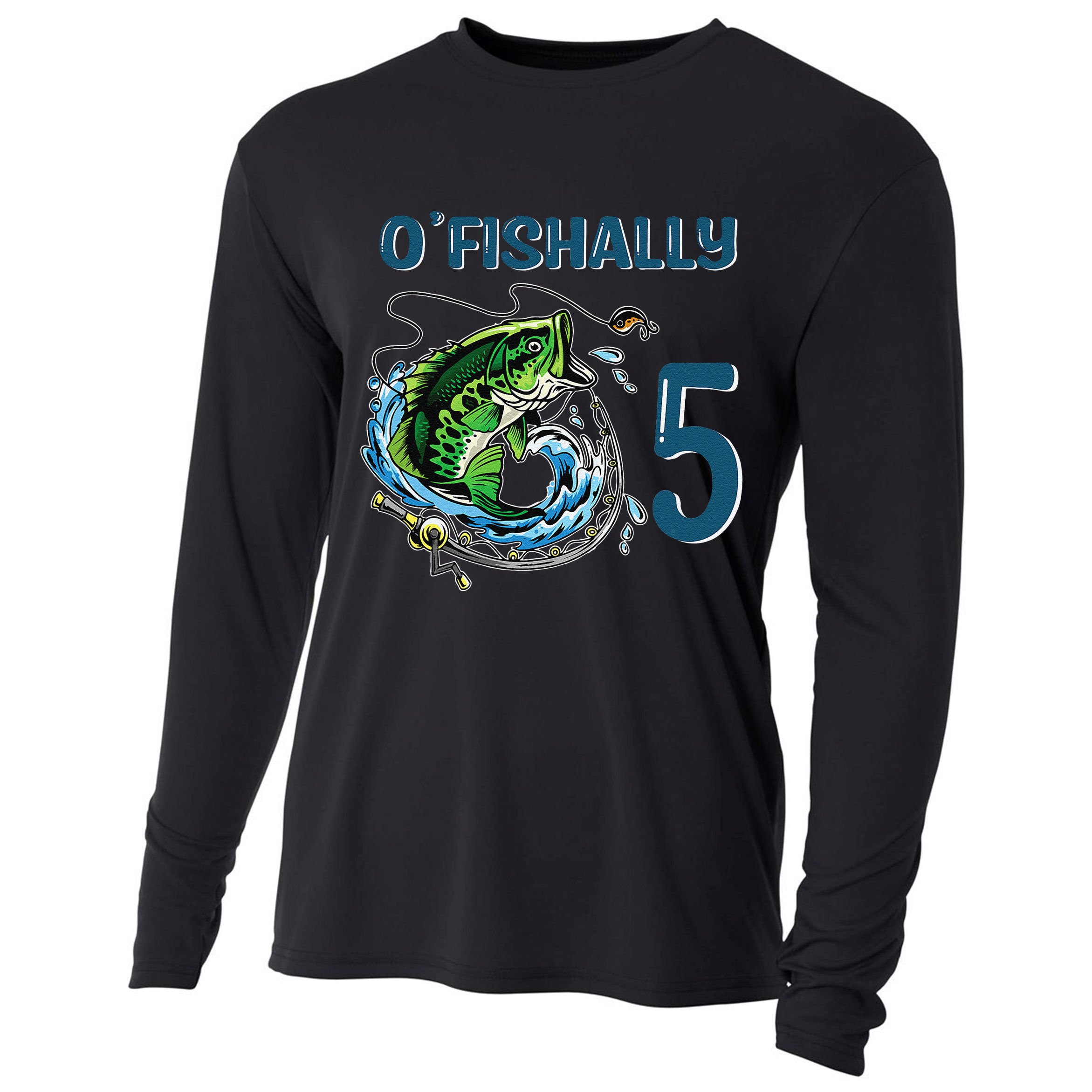 OFishally 5 Years Old Fisherman 5th Birthday Fishing Cooling Performance Long Sleeve Crew