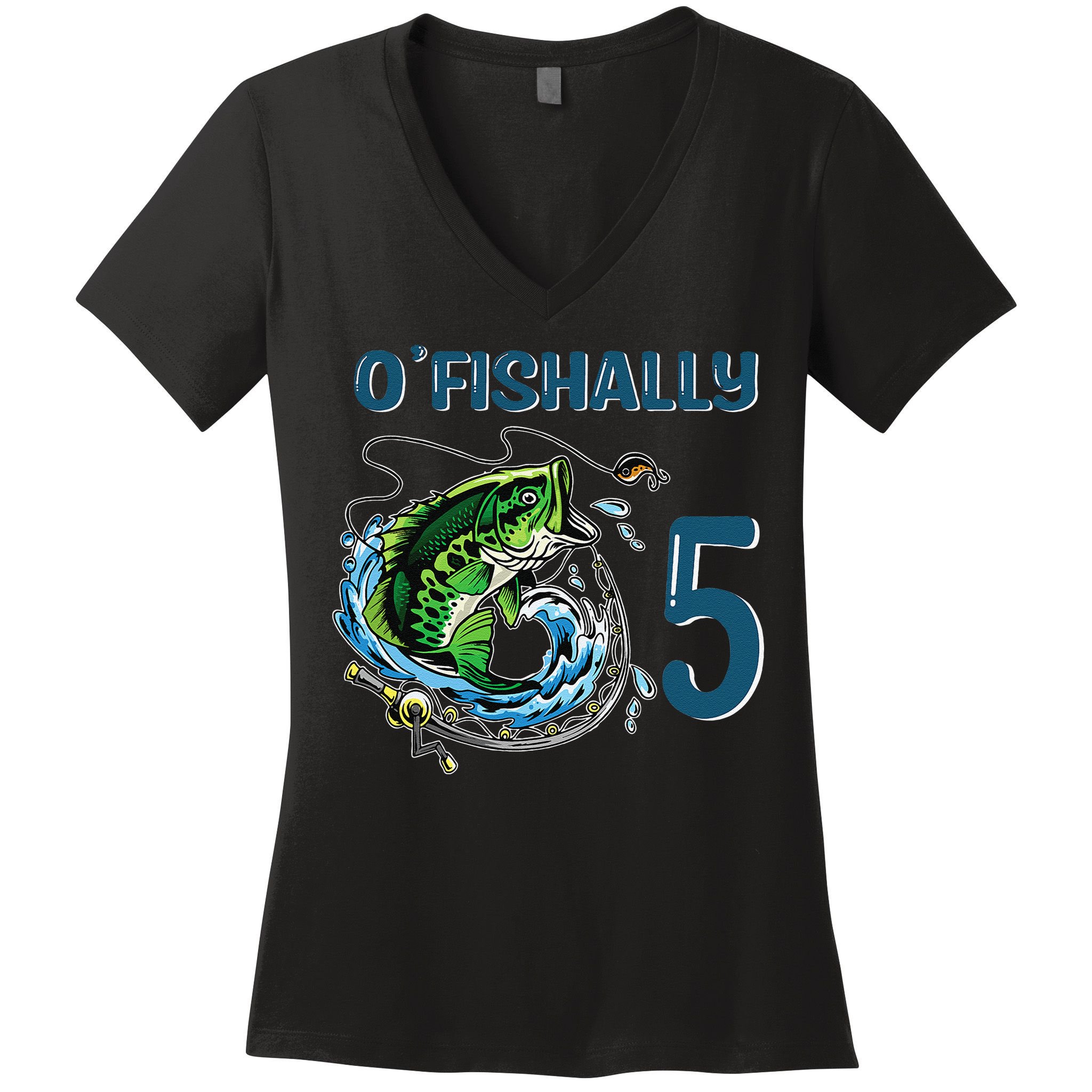 OFishally 5 Years Old Fisherman 5th Birthday Fishing Women's V-Neck T-Shirt