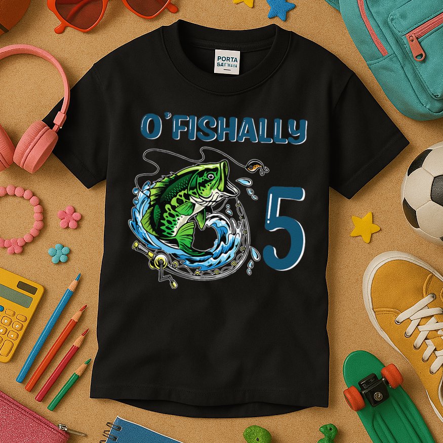 OFishally 5 Years Old Fisherman 5th Birthday Fishing Kids T-Shirt