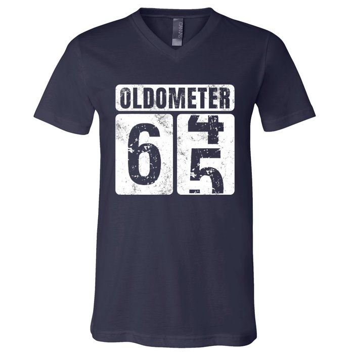 Oldometer 65 Vintage Funny 65th Birthday Gift Idea V-Neck T-Shirt