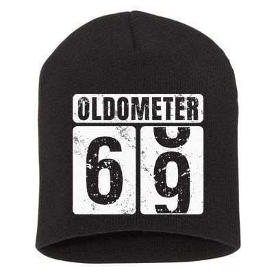 Oldometer 69 Vintage Funny 69th Birthday Gift Idea Short Acrylic Beanie