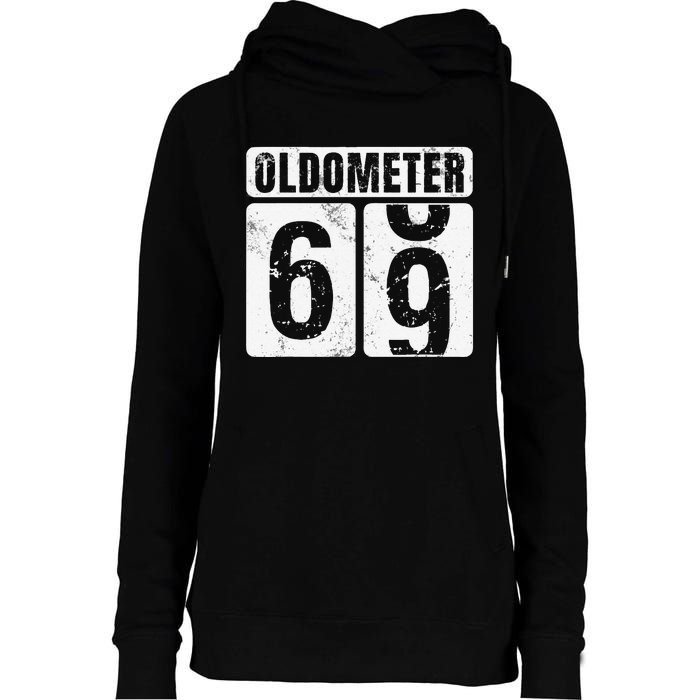 Oldometer 69 Vintage Funny 69th Birthday Gift Idea Womens Funnel Neck Pullover Hood