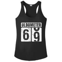 Oldometer 69 Vintage Funny 69th Birthday Gift Idea Ladies PosiCharge Competitor Racerback Tank