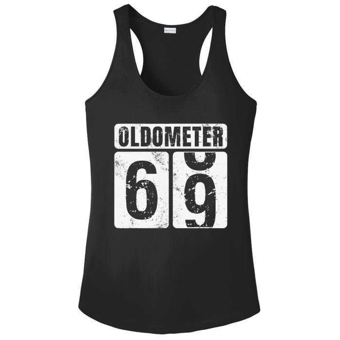 Oldometer 69 Vintage Funny 69th Birthday Gift Idea Ladies PosiCharge Competitor Racerback Tank