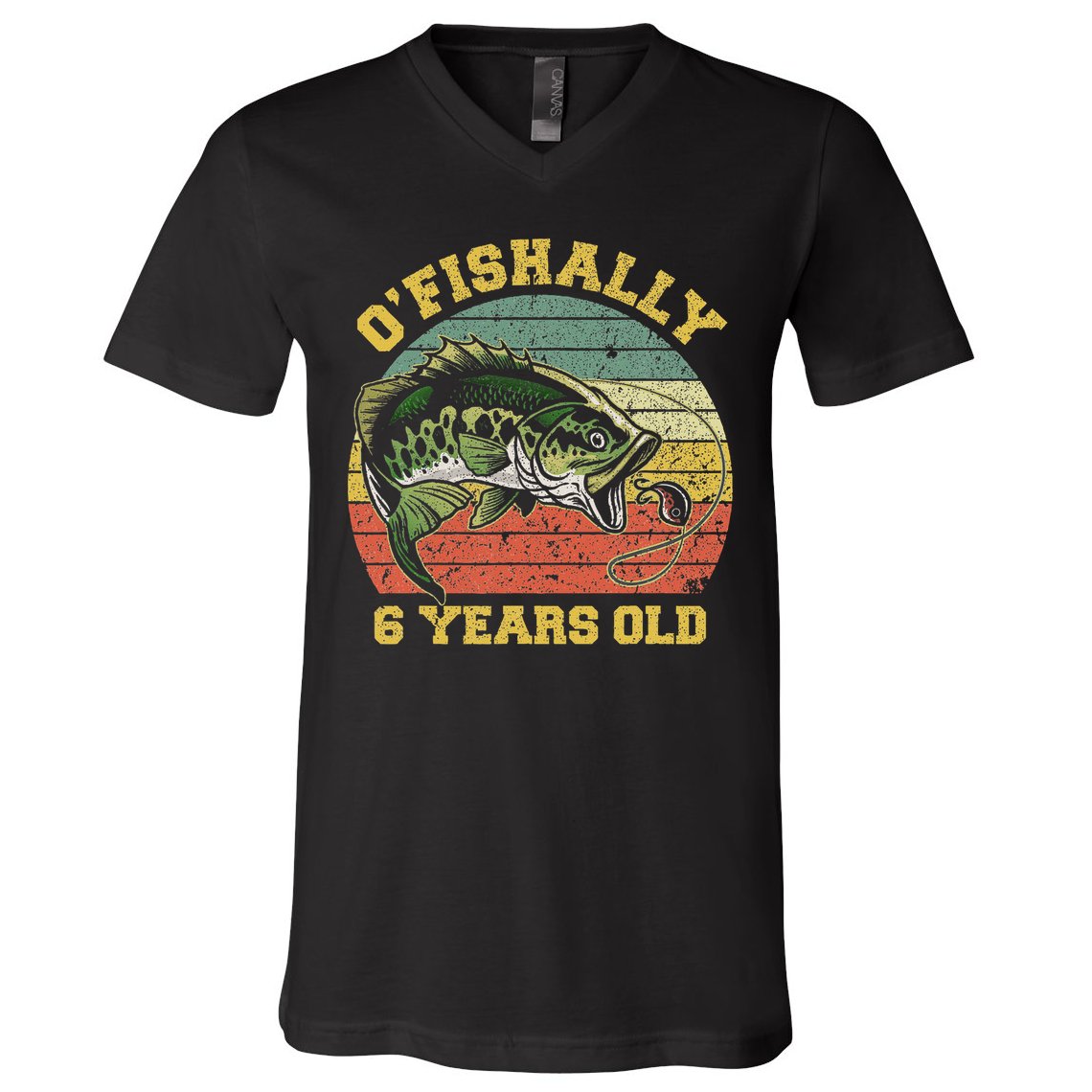 O'fishally 6 Years Old Fishing Birthday Theme Party 6th V-Neck T-Shirt
