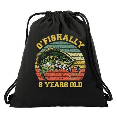 O'fishally 6 Years Old Fishing Birthday Theme Party 6th Drawstring Bag