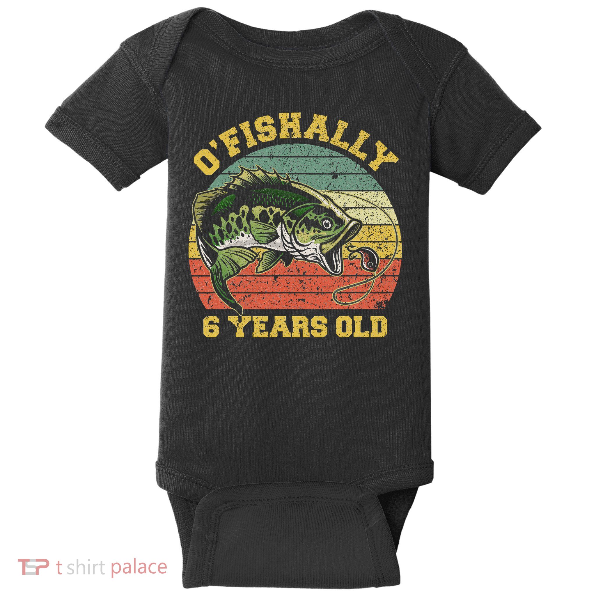 O'fishally 6 Years Old Fishing Birthday Theme Party 6th Baby Bodysuit