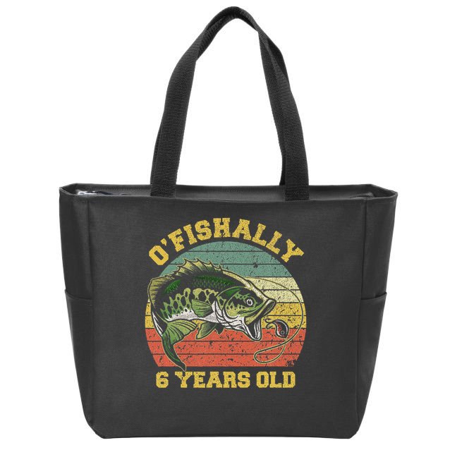 O'fishally 6 Years Old Fishing Birthday Theme Party 6th Zip Tote Bag