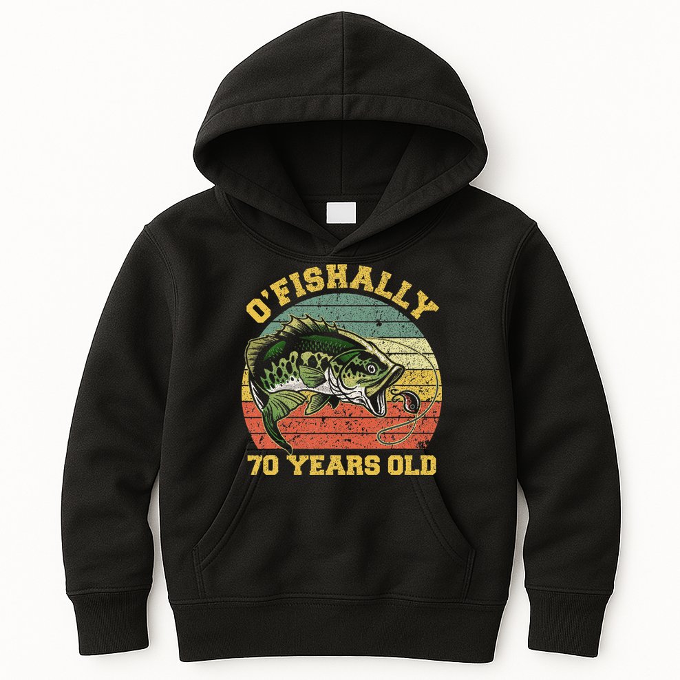 OFishally 70 Years Old Fishing Birthday Theme Party 70th Kids Hoodie