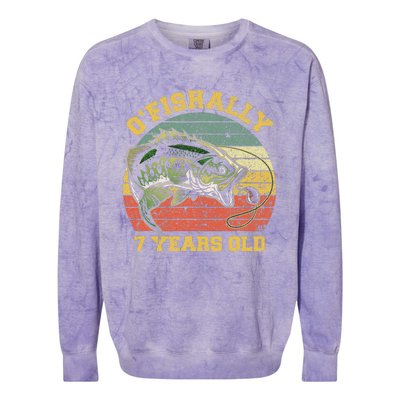 OFishally 7 Years Old Fishing Birthday Theme Party 7th Colorblast Crewneck Sweatshirt