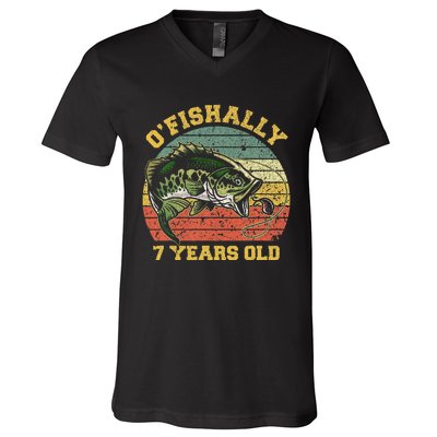 OFishally 7 Years Old Fishing Birthday Theme Party 7th V-Neck T-Shirt