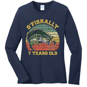 OFishally 7 Years Old Fishing Birthday Theme Party 7th Ladies Long Sleeve Shirt