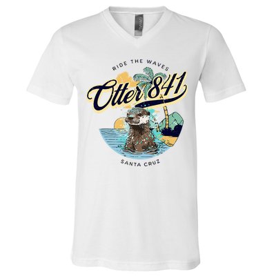 Otter 841 Surfing Otter 841 California Surf Board Otter 841 V-Neck T-Shirt