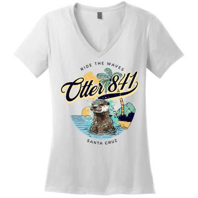 Otter 841 Surfing Otter 841 California Surf Board Otter 841 Women's V-Neck T-Shirt