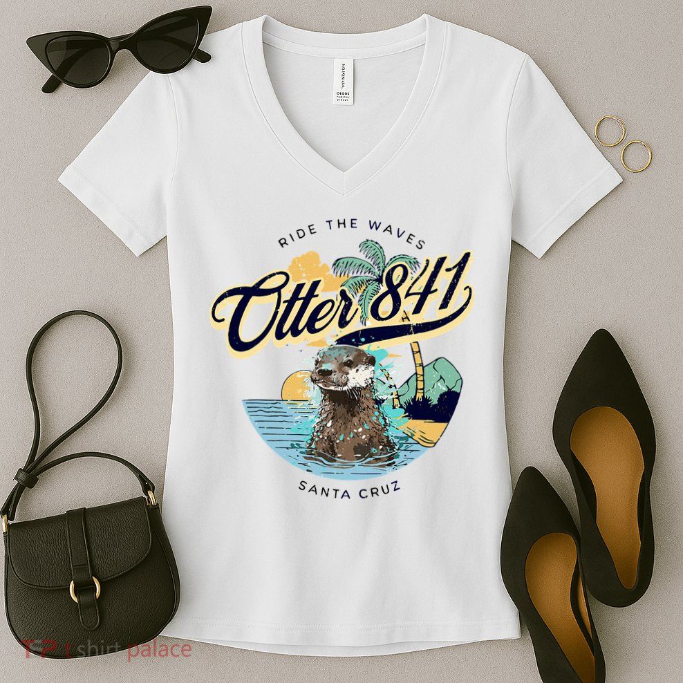 Otter 841 Surfing Otter 841 California Surf Board Otter 841 Women's V-Neck T-Shirt