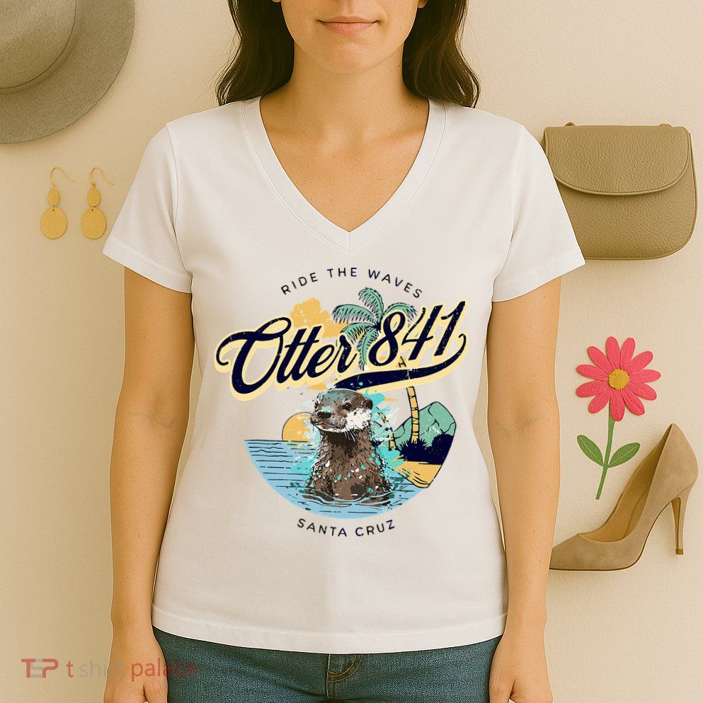 Otter 841 Surfing Otter 841 California Surf Board Otter 841 Women's V-Neck T-Shirt