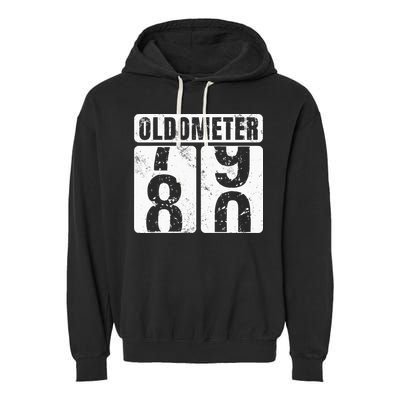 Oldometer 80 Vintage Funny 80th Birthday Gift Idea Garment-Dyed Fleece Hoodie