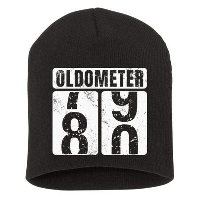 Oldometer 80 Vintage Funny 80th Birthday Gift Idea Short Acrylic Beanie