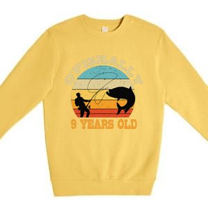 OFishally 9 Years Old Fishing Birthday Theme Party 9th Premium Crewneck Sweatshirt