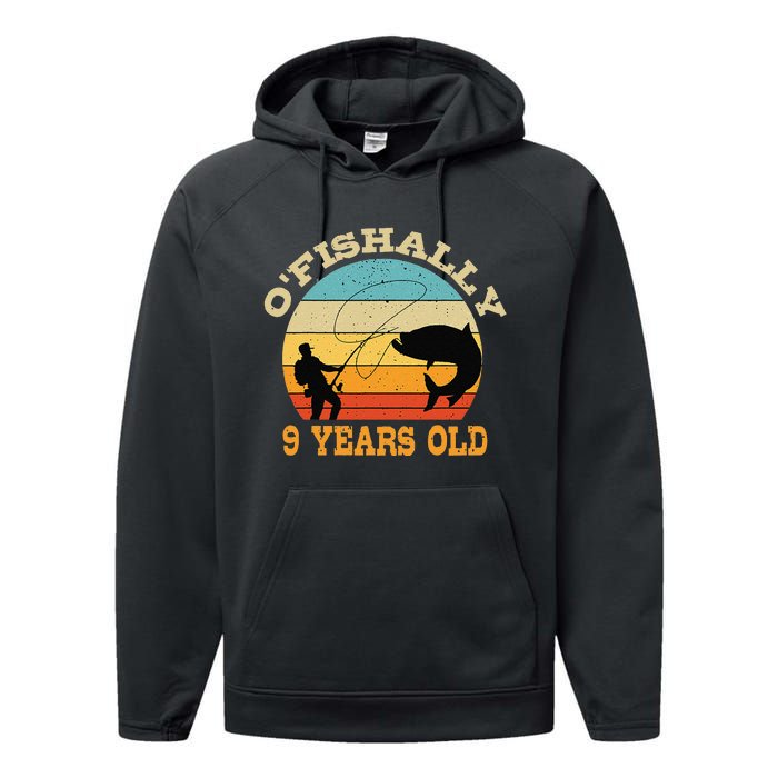 OFishally 9 Years Old Fishing Birthday Theme Party 9th Performance Fleece Hoodie