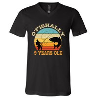 OFishally 9 Years Old Fishing Birthday Theme Party 9th V-Neck T-Shirt