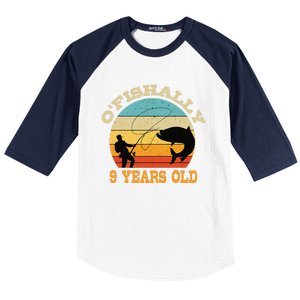 OFishally 9 Years Old Fishing Birthday Theme Party 9th Baseball Sleeve Shirt