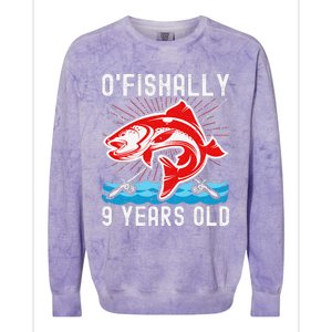 OFishally 9 Years Old Funny Birthday Fishing Colorblast Crewneck Sweatshirt