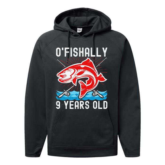 OFishally 9 Years Old Funny Birthday Fishing Performance Fleece Hoodie