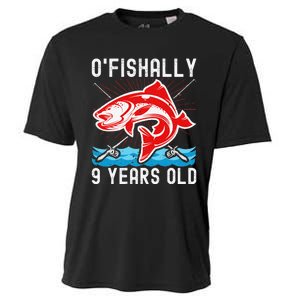 OFishally 9 Years Old Funny Birthday Fishing Cooling Performance Crew T-Shirt